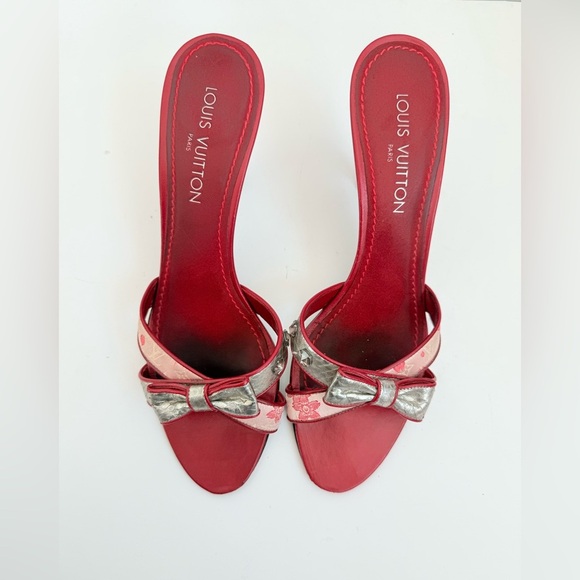 Louis Vuitton Vintage Red Pink Cherry blossom monogram Takashi Murukami mules 41 - Picture 2 of 11